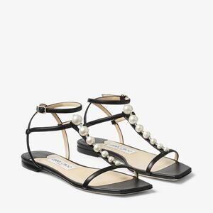 Jimmy Choo Amari Black Leather Pearl Ankle Wrap Sandals 36.5